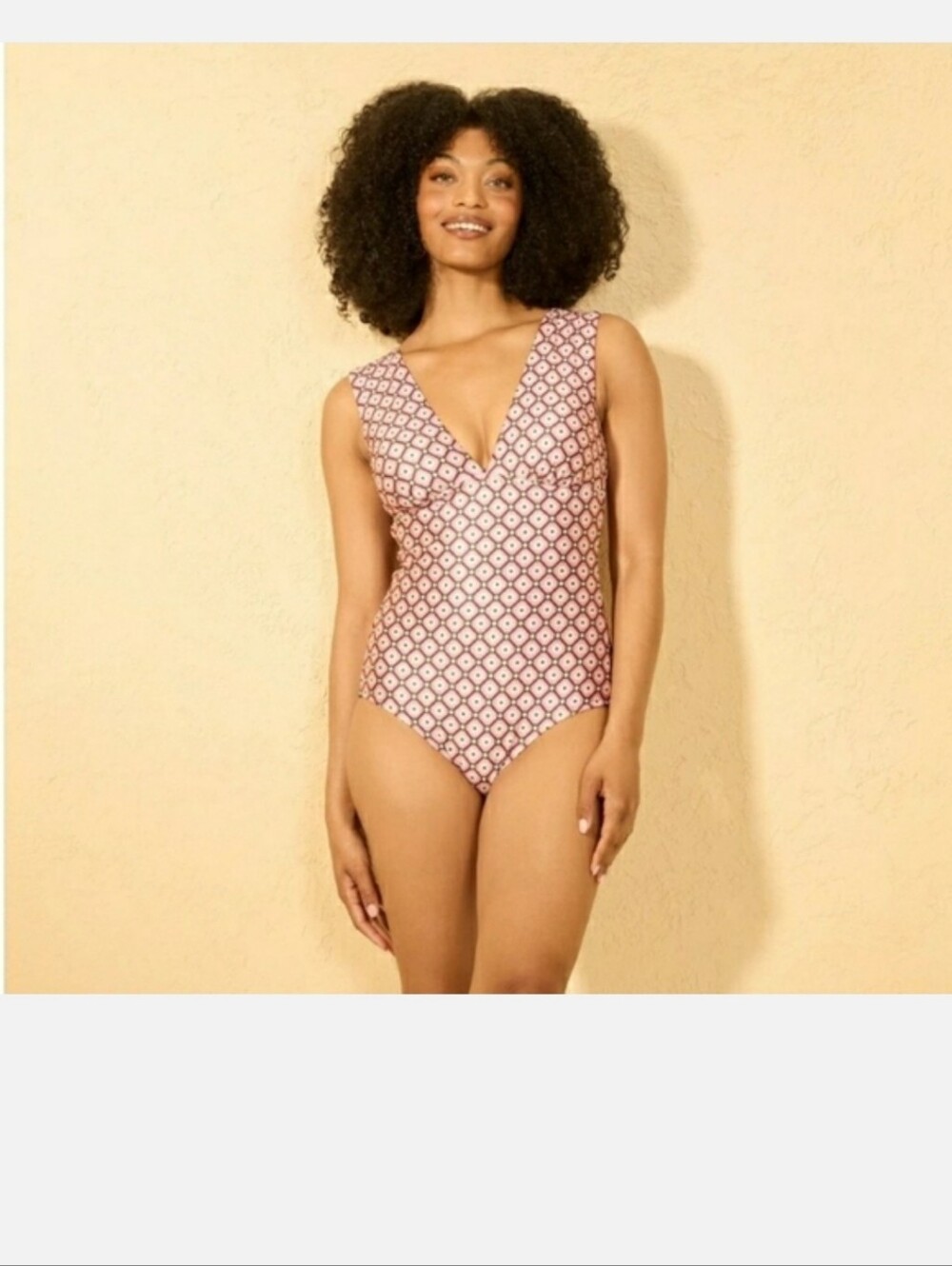 Shade & Shore V Neck One Piece Swimsuit w Tropical Sunburst Pattern Size Large